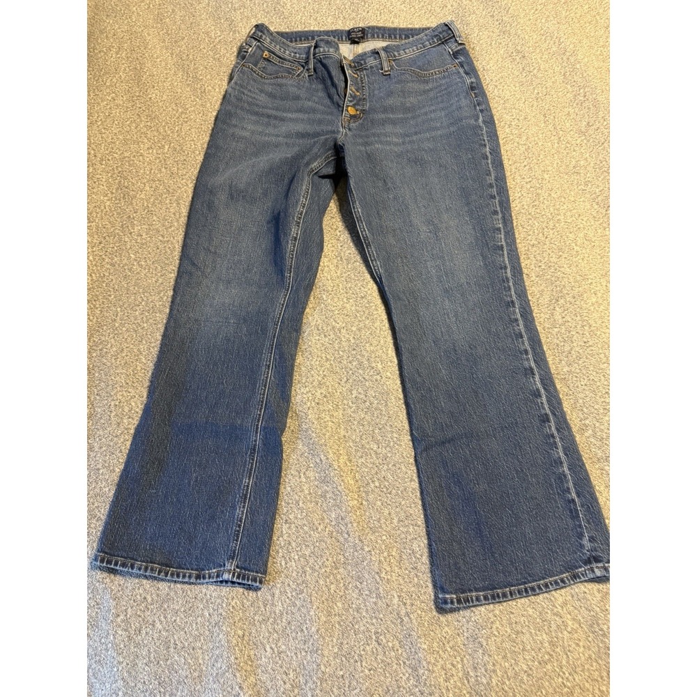 J Crew Flare Crop Jeans Exposed Button Fly Size 31T Medium Wash Denim